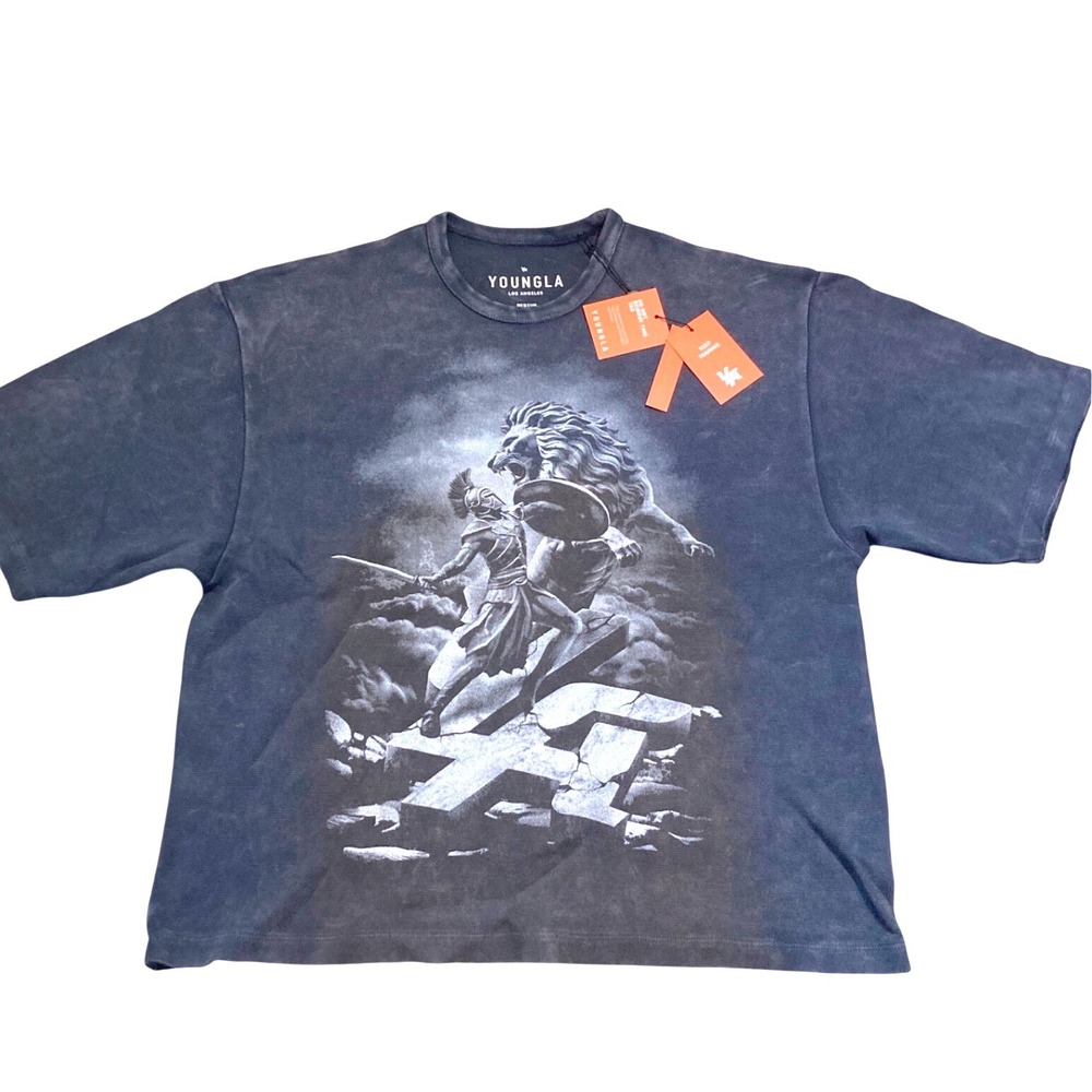 YoungLA 4122 Heart of a Warrior T-Shirt Grey Blue Wash Medium NWT